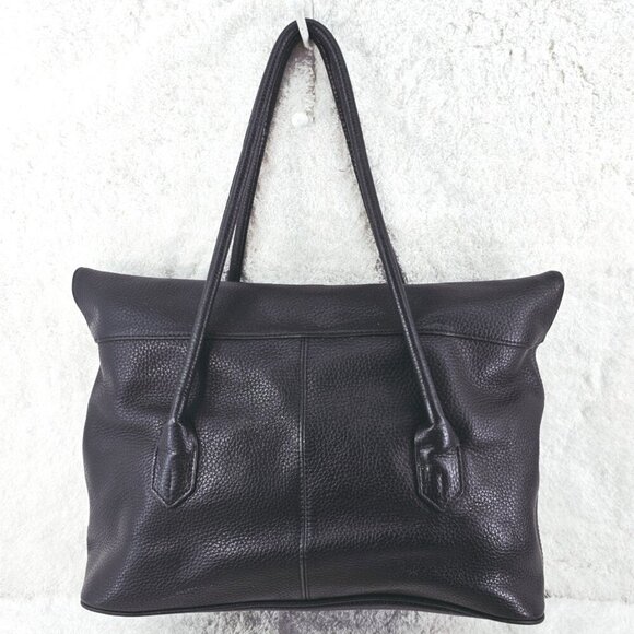 BARR & BARR Large Black Pebble Leather Double Handle Fold Over Shoulder Bag - Picture 4 of 12